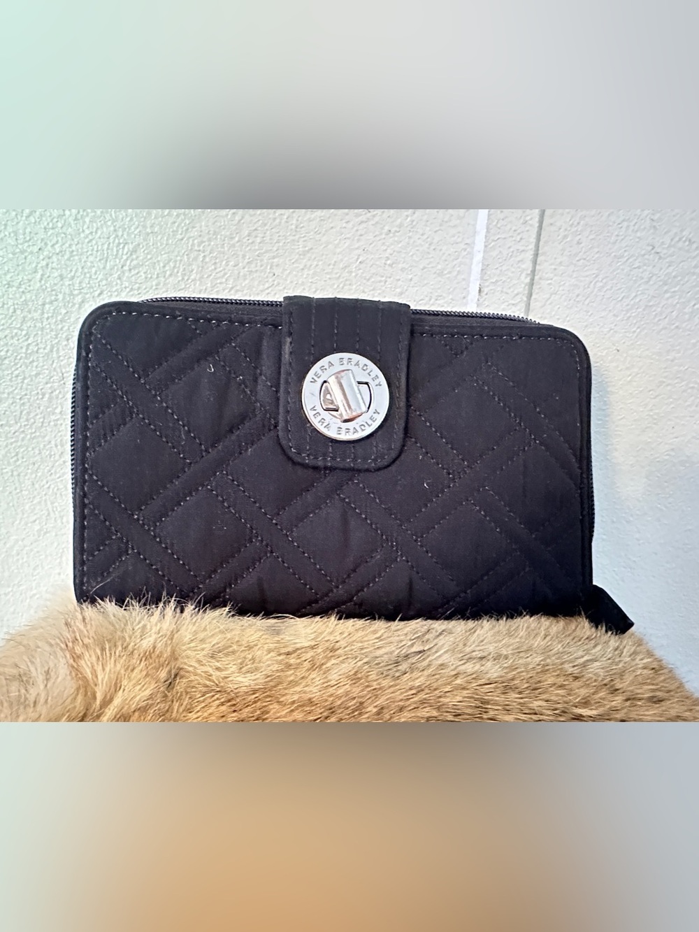 Vera Bradley Black Quilted Wallet with Silver Turn-Lock